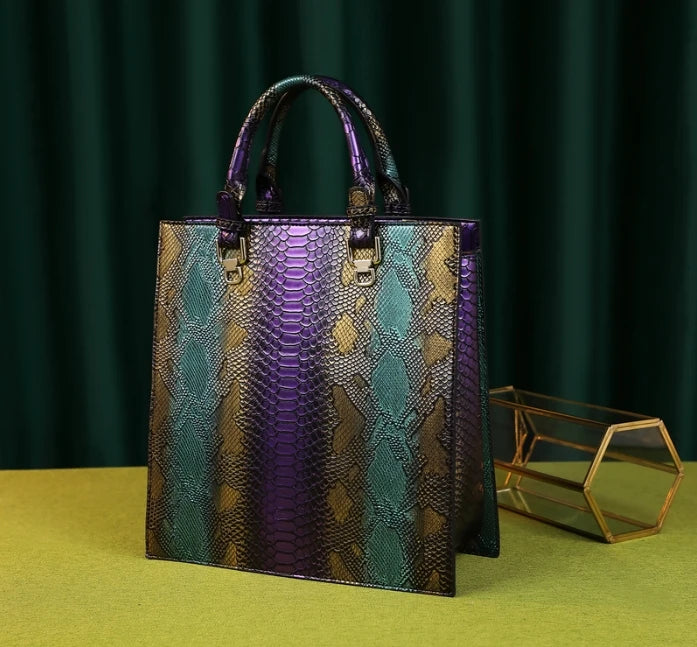 Paneled Serpentine Leather Handbag