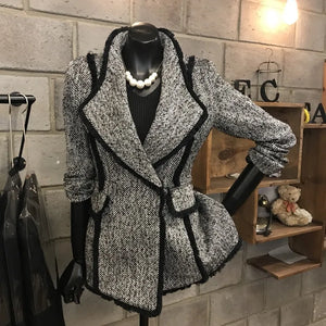 Tweed Flop Collar  Single Button Blazer