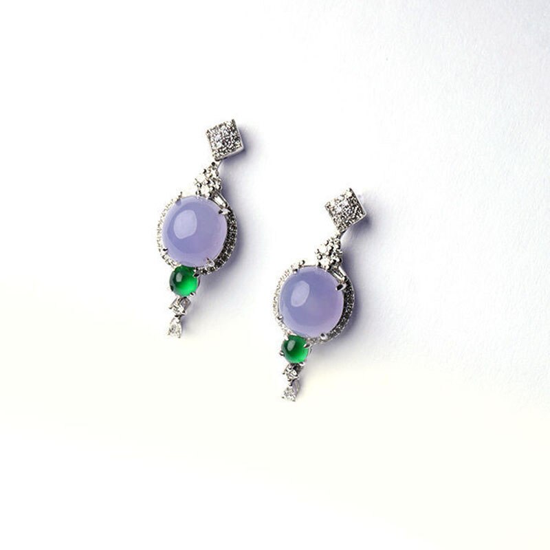 Purple Chalcedony Round Drop Earrings