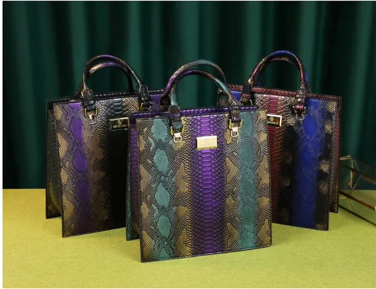 Paneled Serpentine Leather Handbag