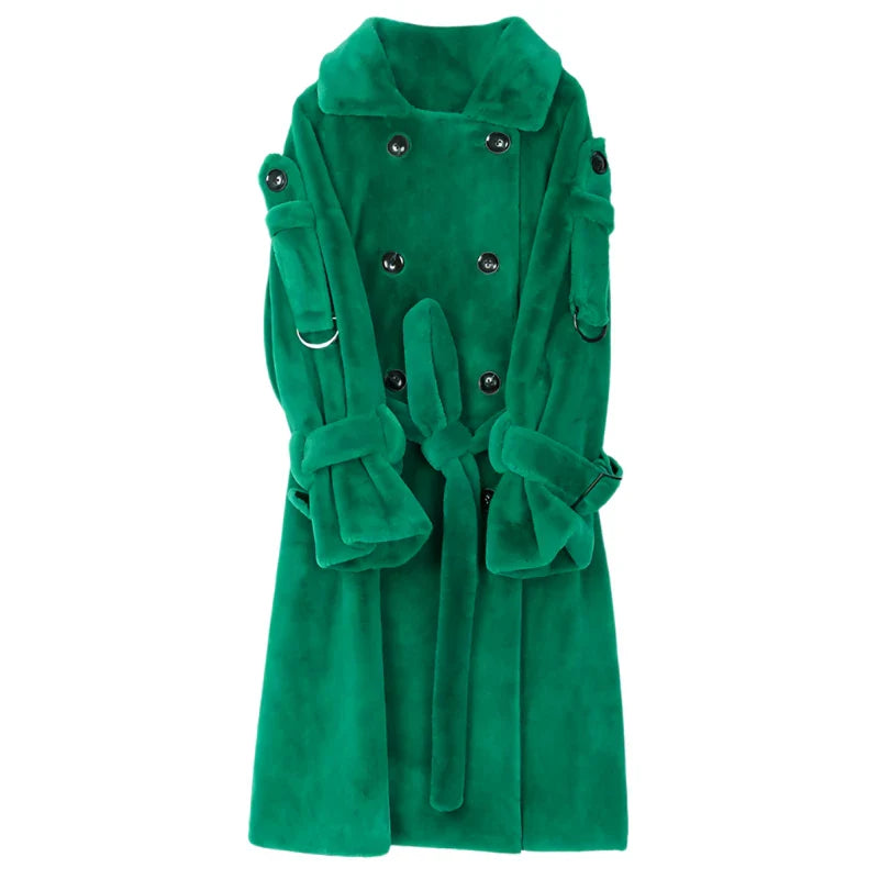 Long Warm Thick Soft Fluffy Faux Fur Trench Coat