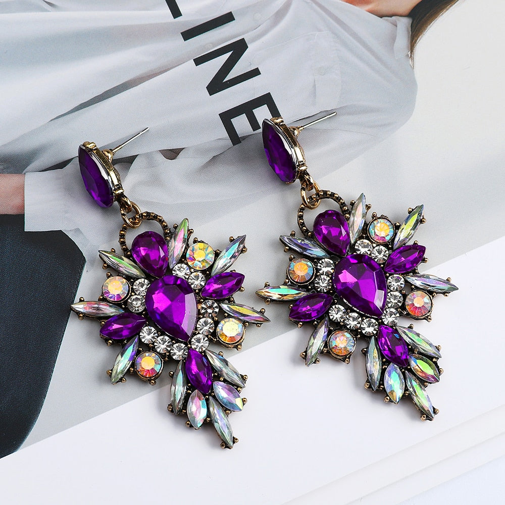 Exaggerated Sparkly Crystal Dangle Drop Earrings
