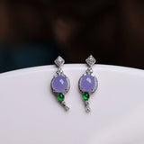 Purple Chalcedony Round Drop Earrings