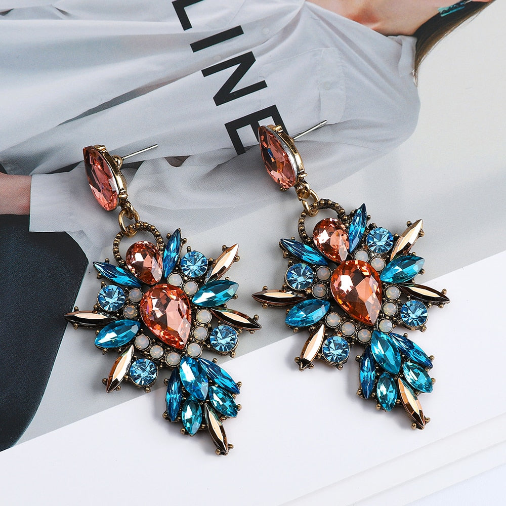 Exaggerated Sparkly Crystal Dangle Drop Earrings