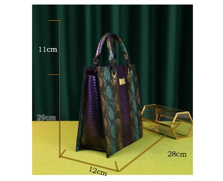 Paneled Serpentine Leather Handbag