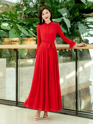 Angelica Lace Chiffon Long  Dress