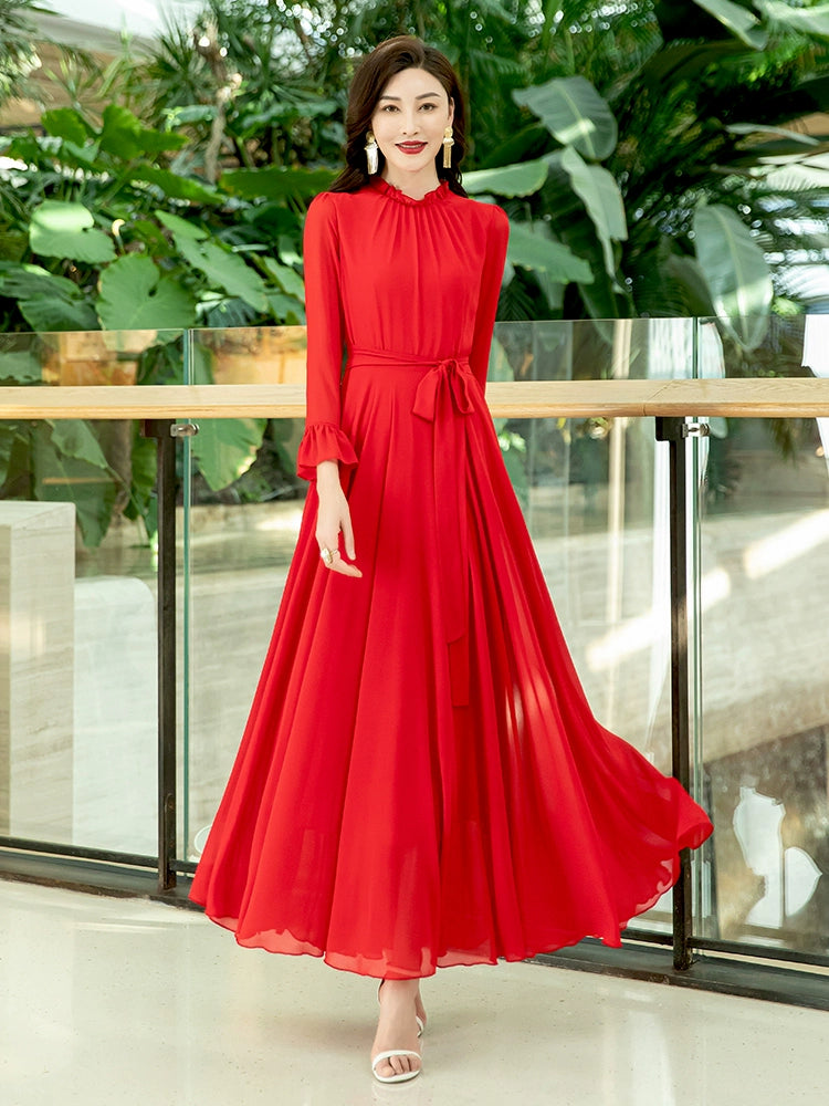 Angelica Lace Chiffon Long  Dress