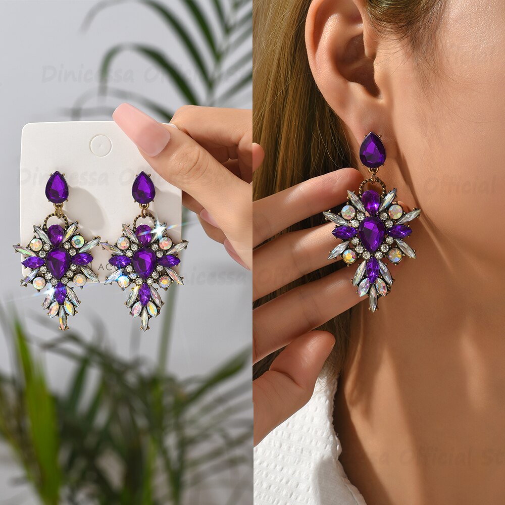 Exaggerated Sparkly Crystal Dangle Drop Earrings