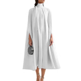 Batwing Cape Coat Lace-Up Solid Midi Dress