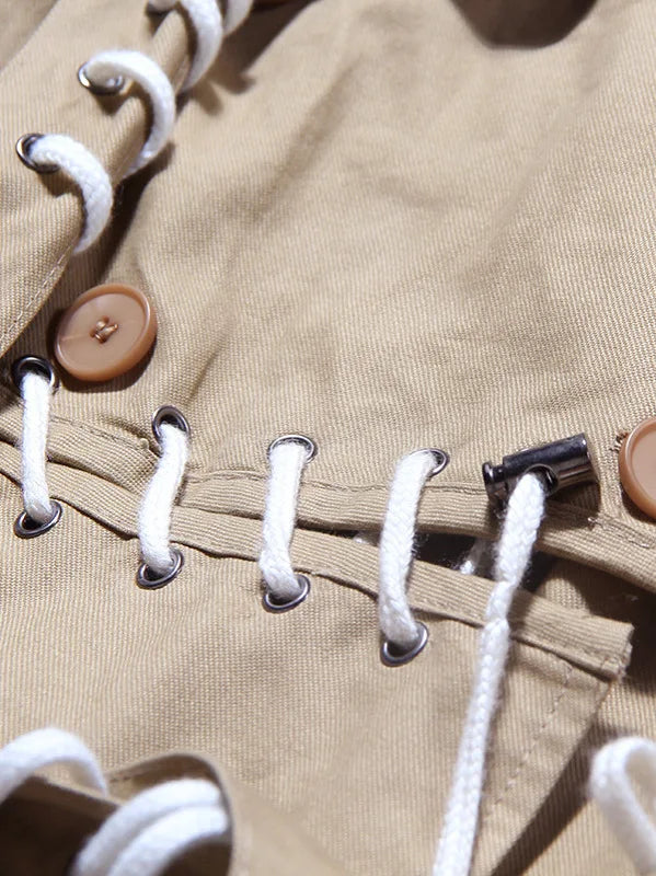 Bandage Drawstring Khaki Trench Coat
