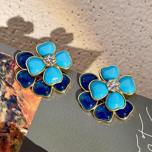 Agnesia Double Layer Flower Rhinestone Earrings