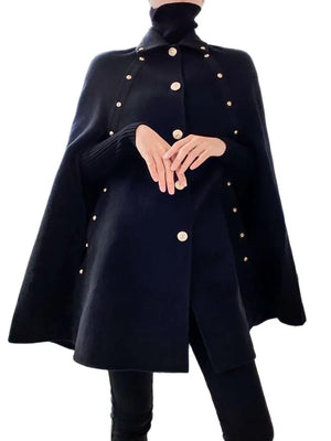 Black Cape Woolen Shawl Coat