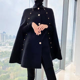Black Cape Woolen Shawl Coat