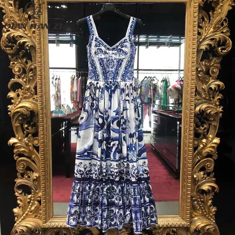 Victorine Spaghetti Strap Porcelain Print Summer Dress