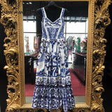 Victorine Spaghetti Strap Porcelain Print Summer Dress