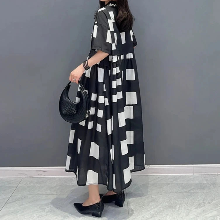 Zoye Blocks Geometric Print Shirt Dress
