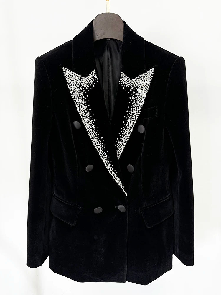 Double Breasted Stunning Beaded Velvet Blazer