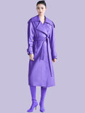 Elegant Purple Colored Faux Leather Trench Coat