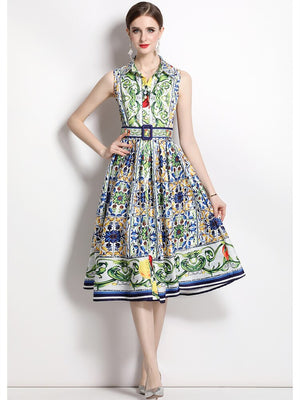 Virginie Turn Down Collar Single-Breasted A-Line Dress