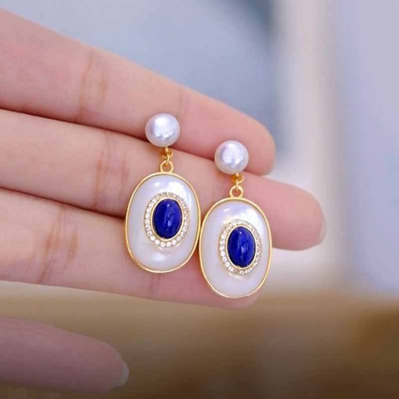 Atria Lapis Lazuli Necklace Vintage Pearl Earrings