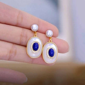 Atria Lapis Lazuli Necklace Vintage Pearl Earrings