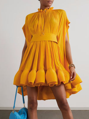 Thea Round Neck High Waist Spliced Dress