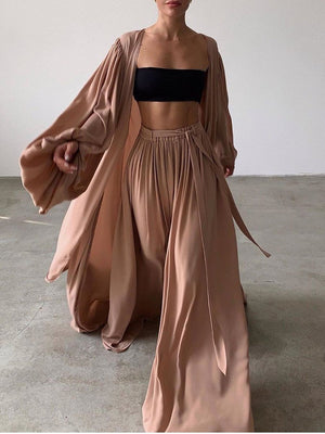 Amanda Puff Sleeve Jacket  Wide Leg Trousers 3pcs Set