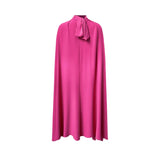 Batwing Cape Coat Lace-Up Solid Midi Dress
