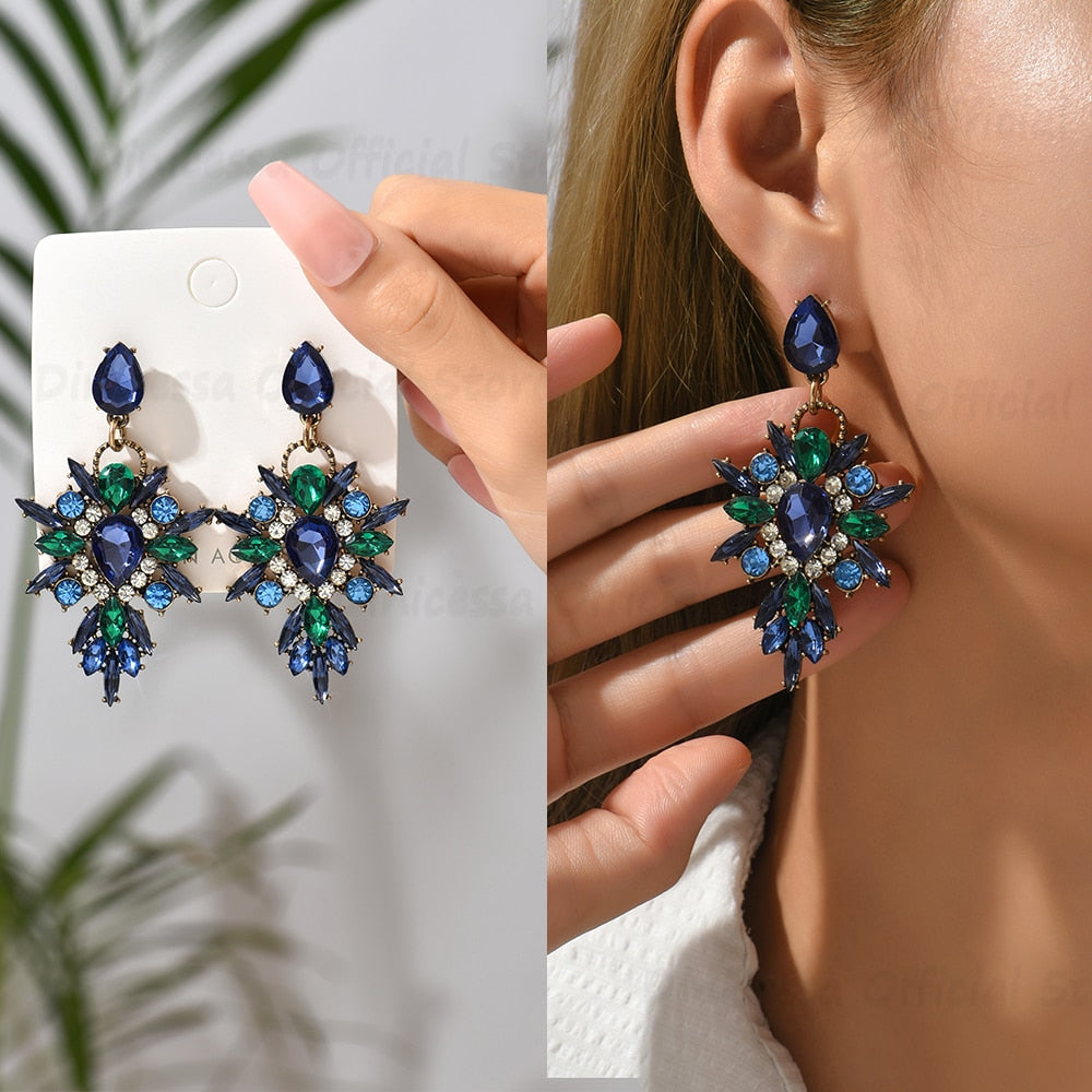 Exaggerated Sparkly Crystal Dangle Drop Earrings