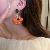Sidonie Orange Enamel Flowers Drop Earrings