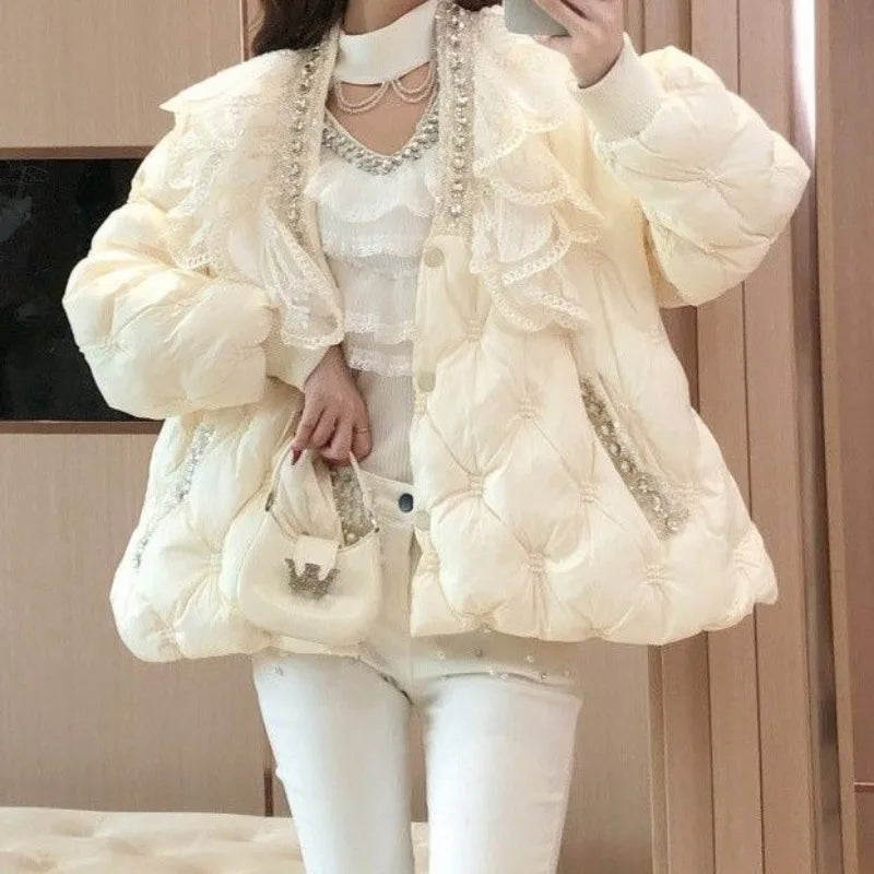 Rhinestone Lace Patchwork Coats