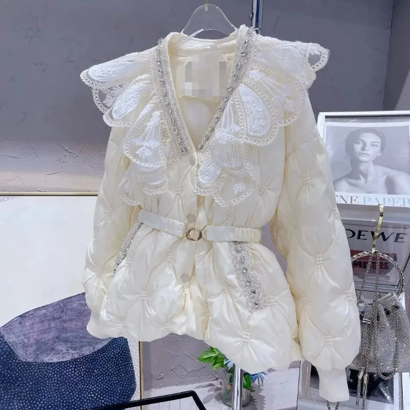Rhinestone Lace Patchwork Coats