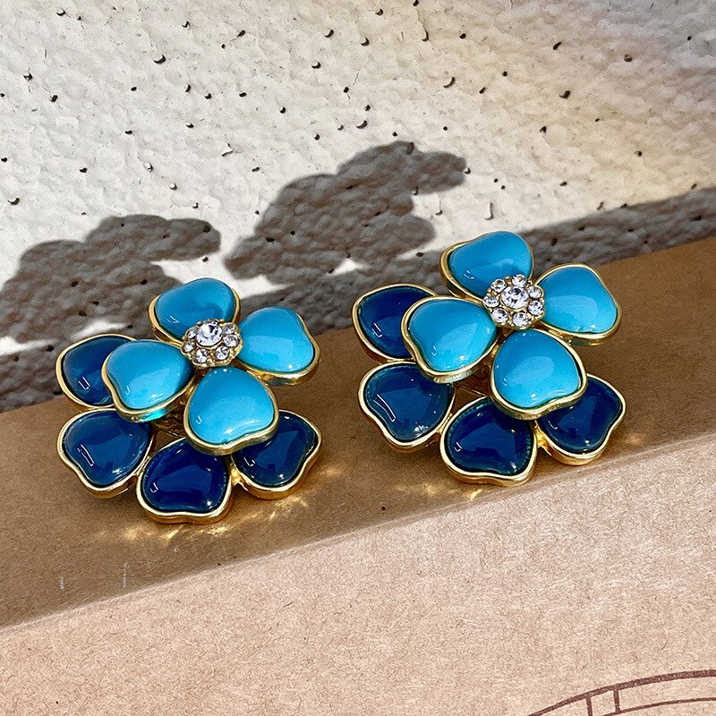 Agnesia Double Layer Flower Rhinestone Earrings