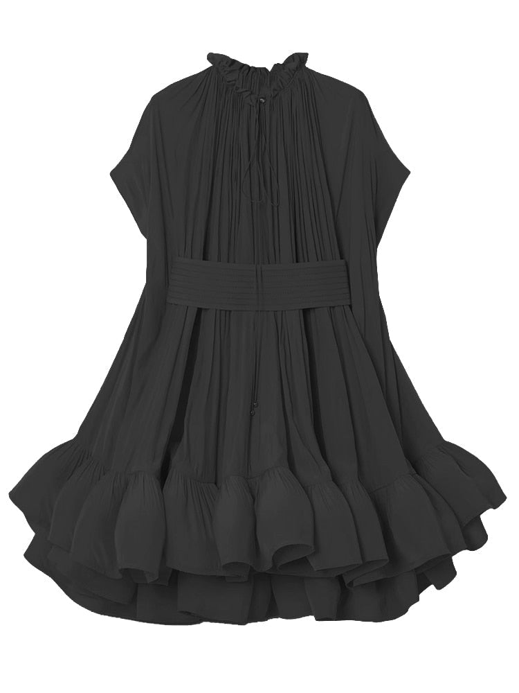 Thea Round Neck High Waist Spliced Dress