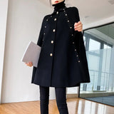 Black Cape Woolen Shawl Coat