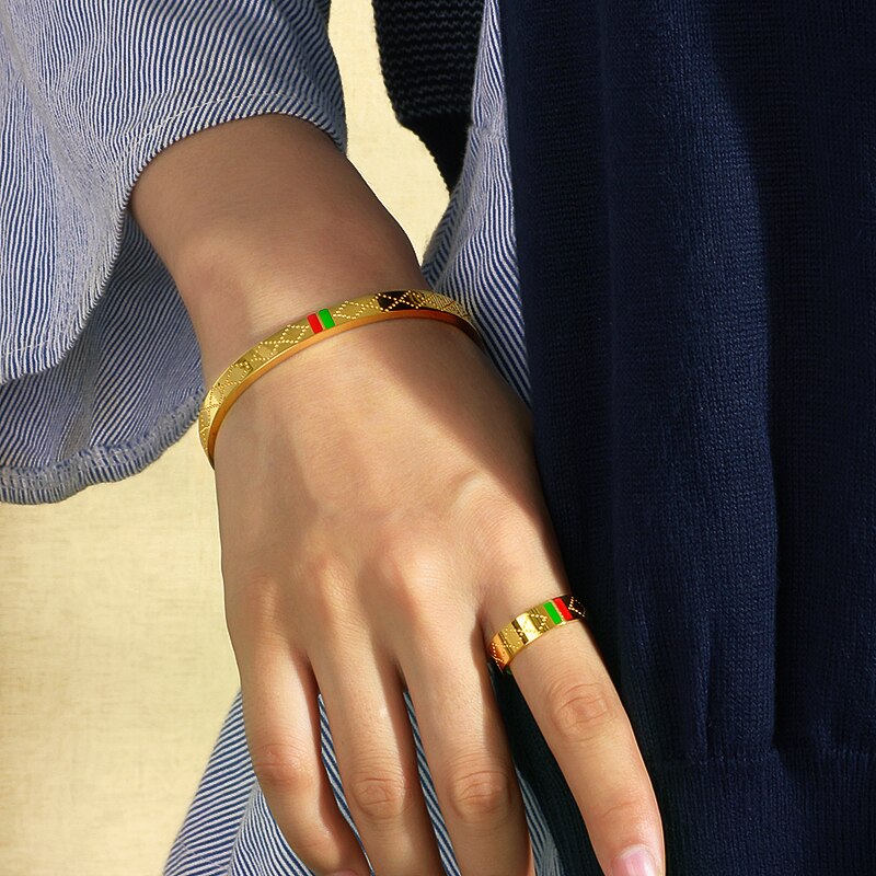 Relief Grid Stainless Steel Bangles