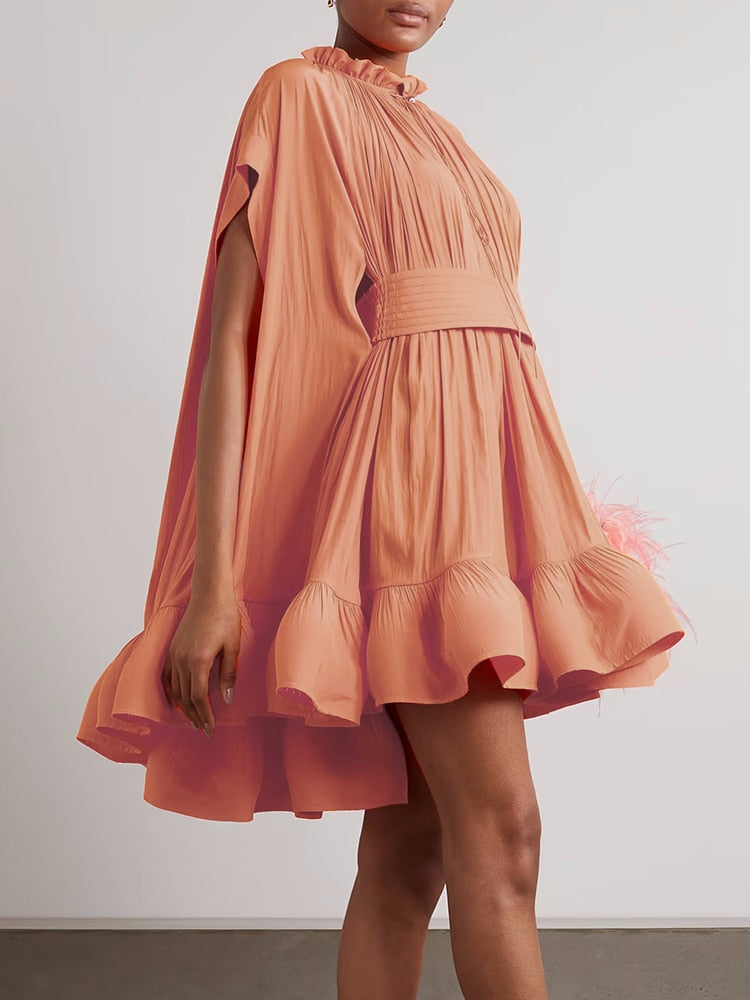 Thea Round Neck High Waist Spliced Dress