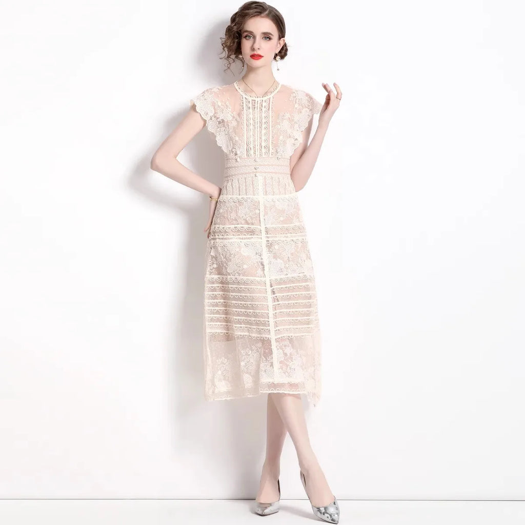 Embroidered Mesh Dot Vintage dress