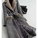 Winter Mink Fur Collar Woolen Coat