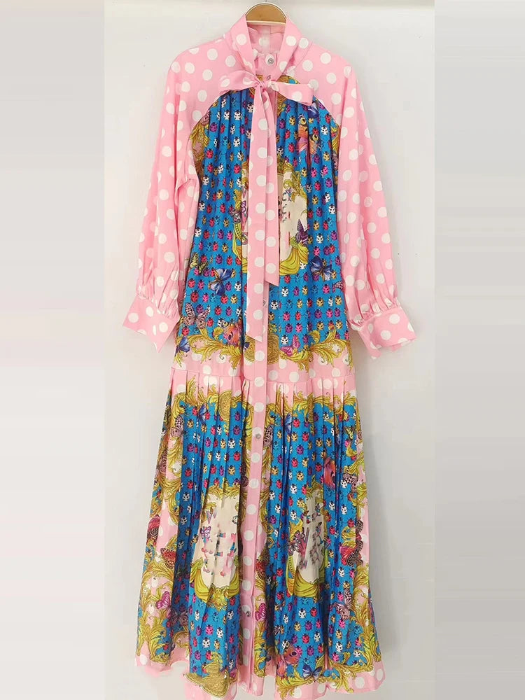 Printed Single-breasted long-sleeved loose dress