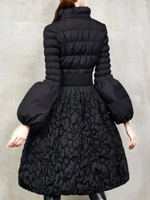 Lalie Pleated Design Down Stand Collar Coat