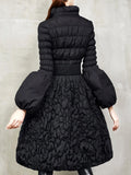 Lalie Pleated Design Down Stand Collar Coat