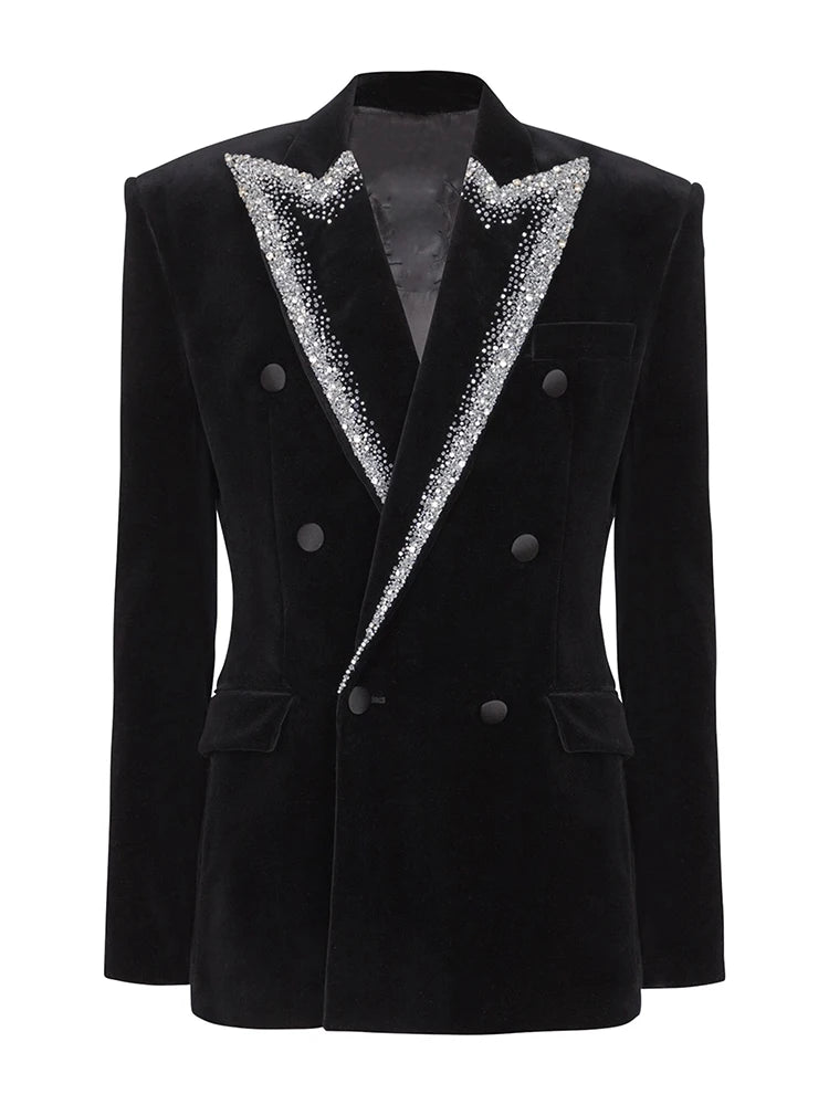 Double Breasted Stunning Beaded Velvet Blazer