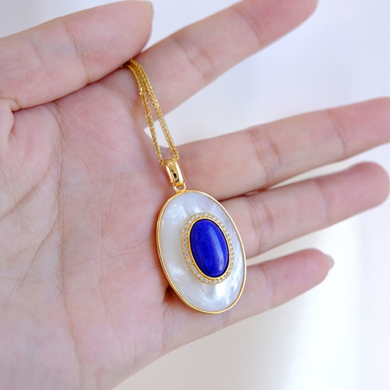 Atria Lapis Lazuli Necklace Vintage Pearl Earrings