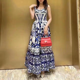 Victorine Spaghetti Strap Porcelain Print Summer Dress