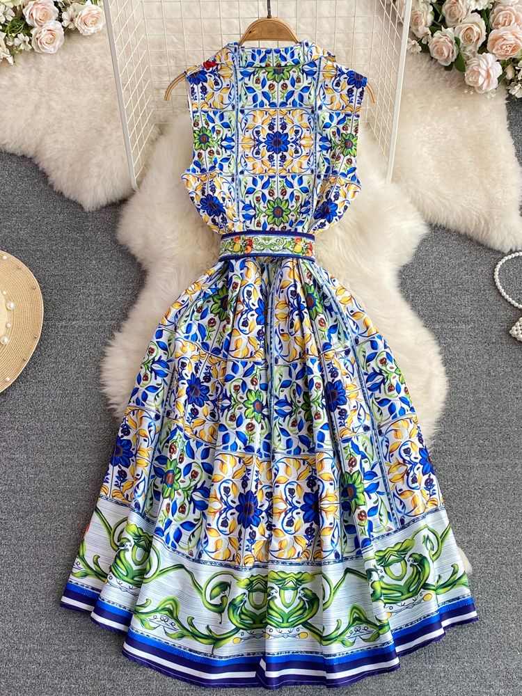 Virginie Turn Down Collar Single-Breasted A-Line Dress