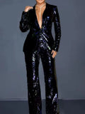 Sequin  V-neck Pant Suit