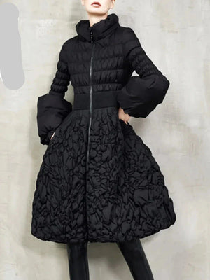 Lalie Pleated Design Down Stand Collar Coat