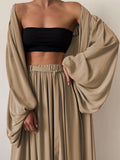 Amanda Puff Sleeve Jacket  Wide Leg Trousers 3pcs Set
