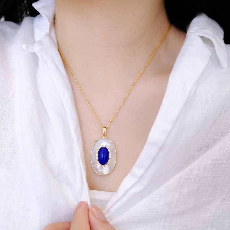 Atria Lapis Lazuli Necklace Vintage Pearl Earrings